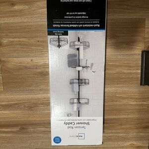 Mainstays Black and White Tension Rod Shower Organizer